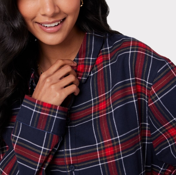 Unisex Flannel Red & Navy Check Print Pyjama Shirt - Picture 1 of 4